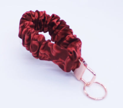 Burgundy Floral Scrunchie Key Fob